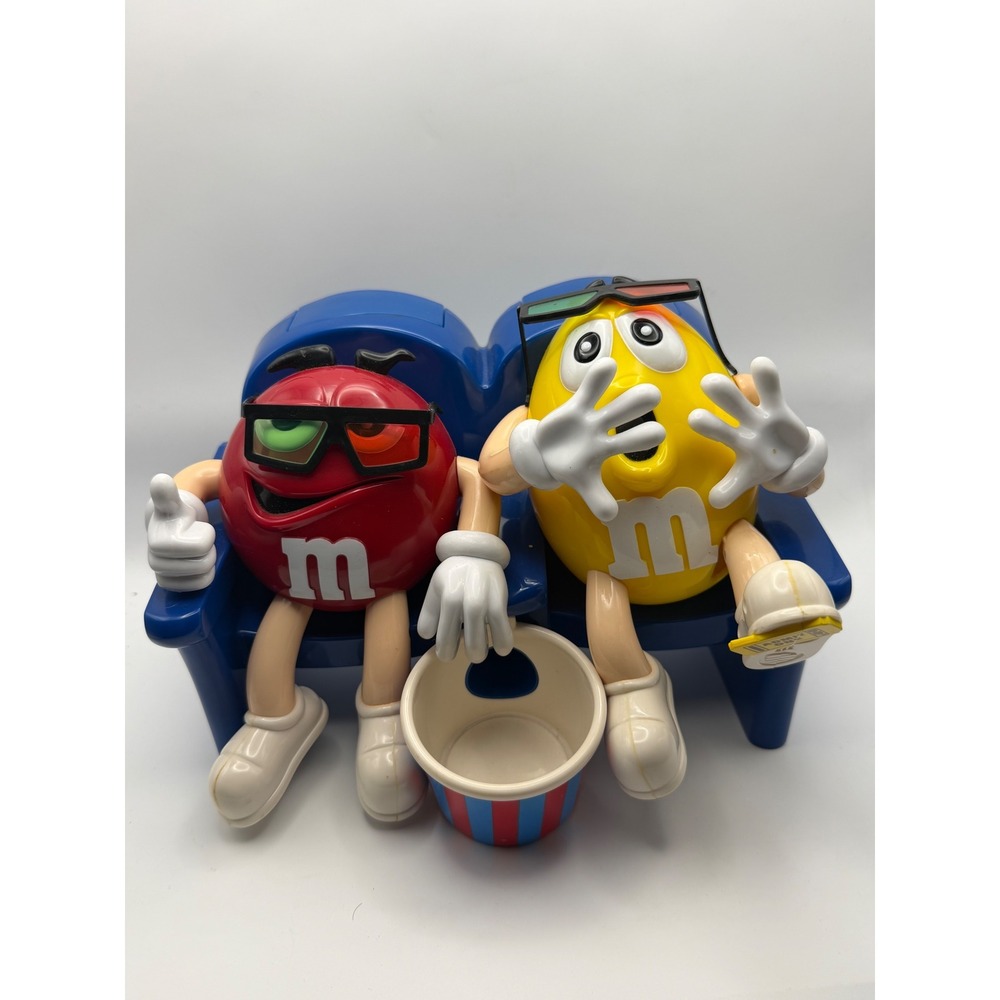 M&M's Movie Theater Candy Dispenser Red & Yellow Characters 3D Glasses Blue Seat